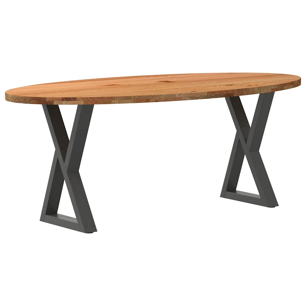 Eettafel 200x100x74 cm ovaal massief eikenhout lichtbruin image 5