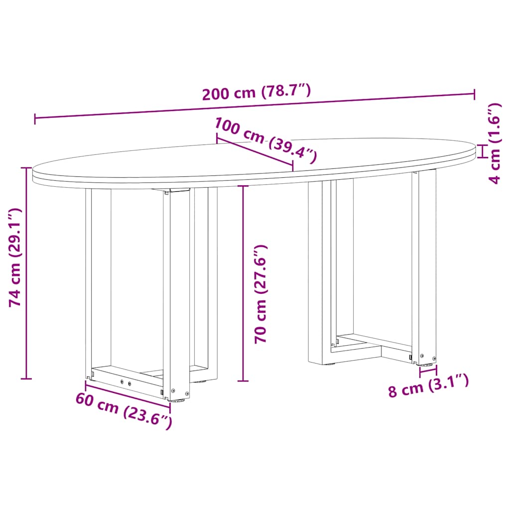 Eettafel 200x100x74 cm ovaal massief eikenhout lichtbruin image 13