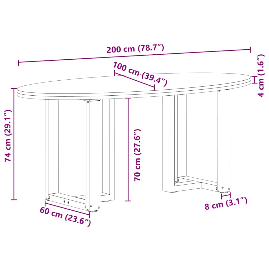 Eettafel 200x100x74 cm ovaal massief eikenhout lichtbruin image 13