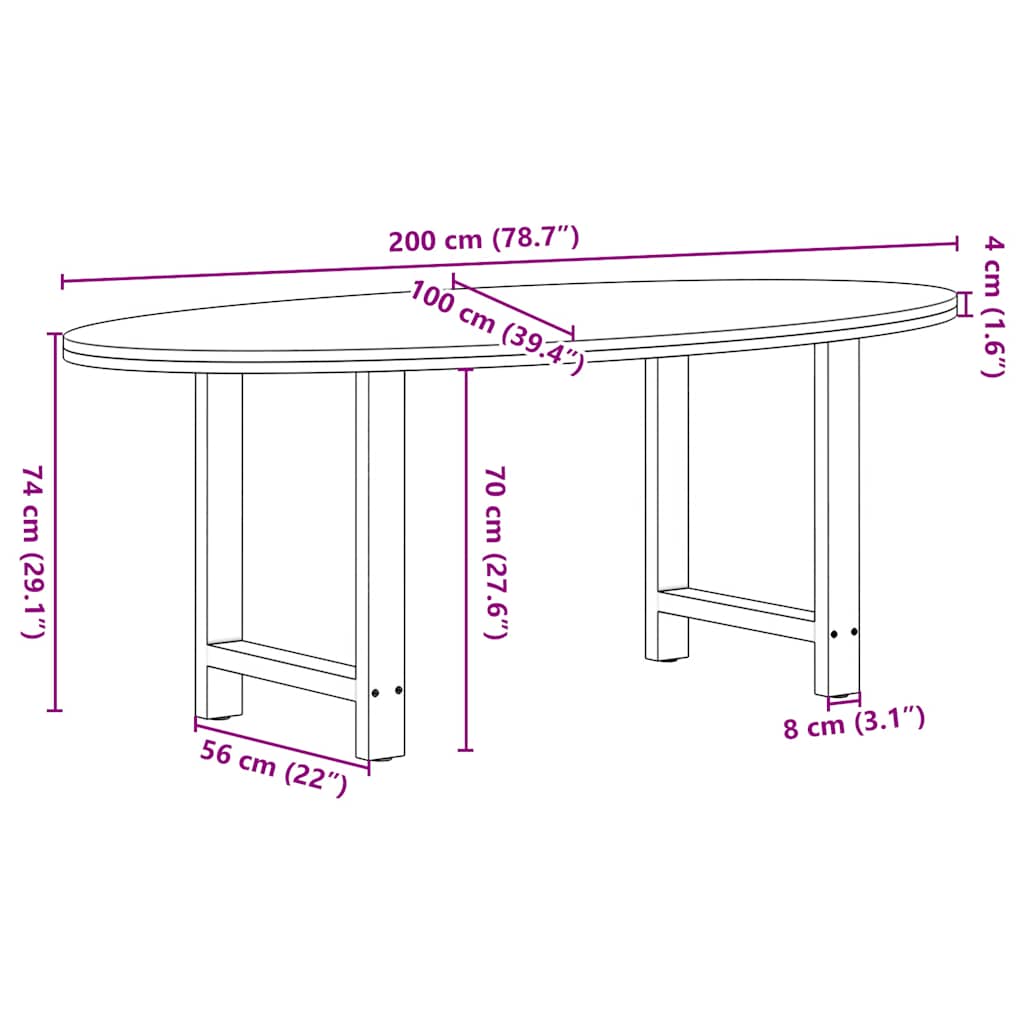 Eettafel 200x100x74 cm ovaal massief eikenhout lichtbruin image 13