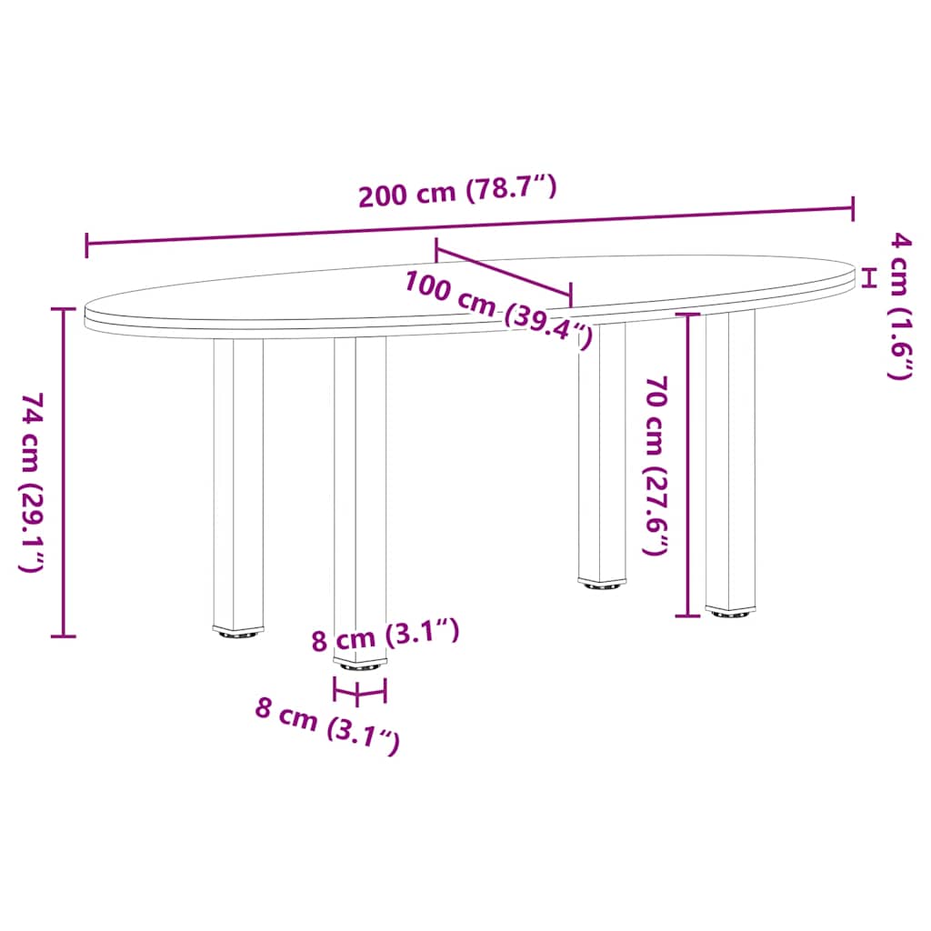 Eettafel 200x100x74 cm ovaal massief eikenhout lichtbruin image 13