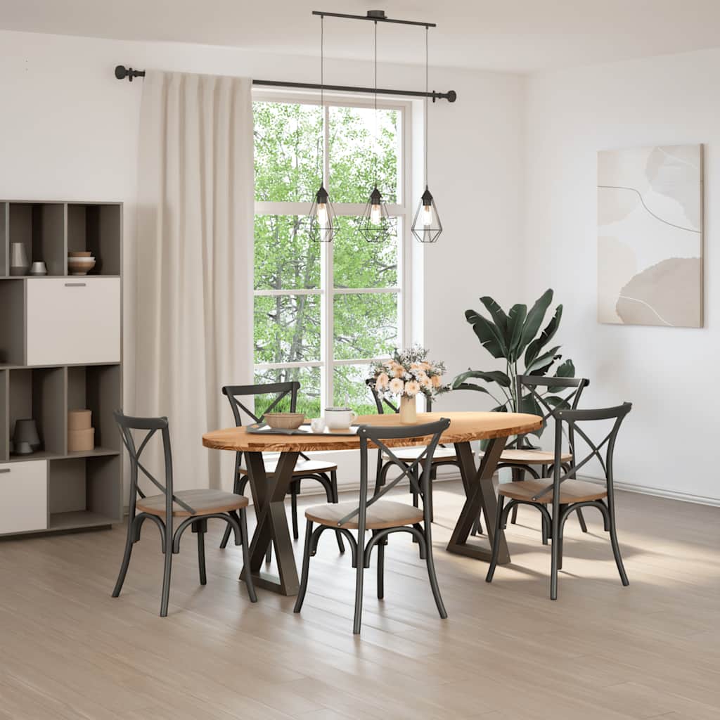 Eettafel 200x100x74 cm ovaal massief eikenhout lichtbruin image 2