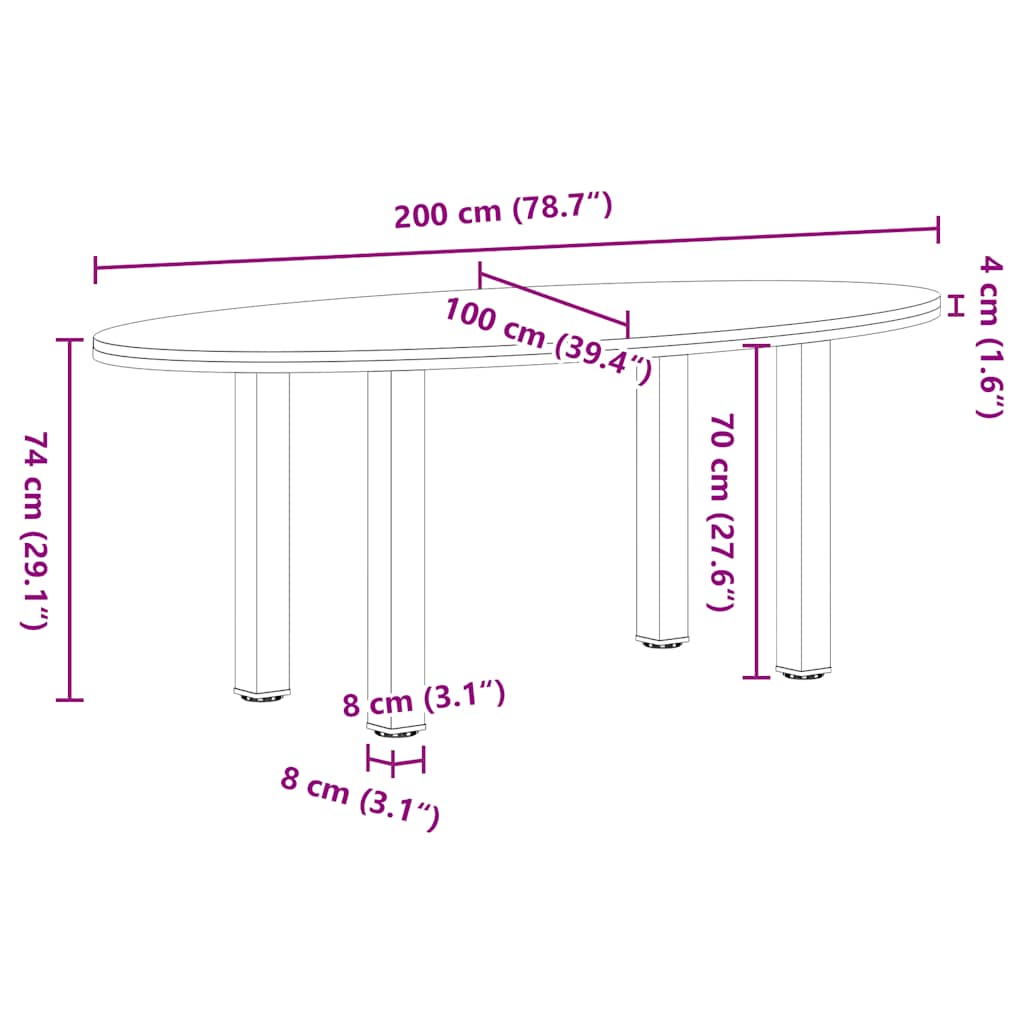 Eettafel 200x100x74 cm ovaal massief eikenhout lichtbruin image 13