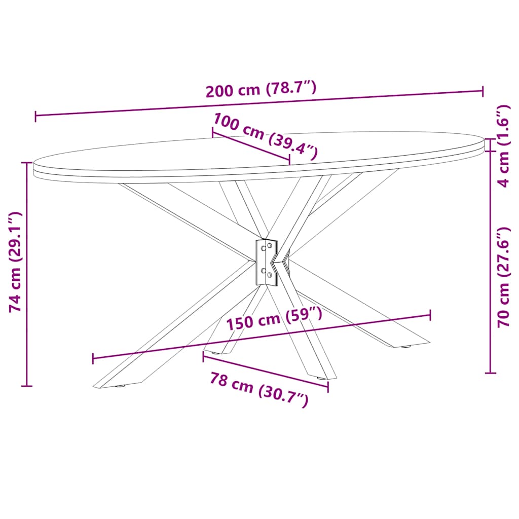 Eettafel 200x100x74 cm ovaal massief eikenhout lichtbruin image 12