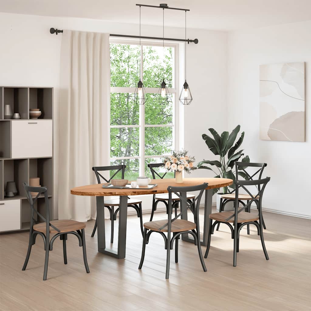 vidaXL Eettafel 220x100x74 cm ovaal massief eikenhout lichtbruin afbeelding