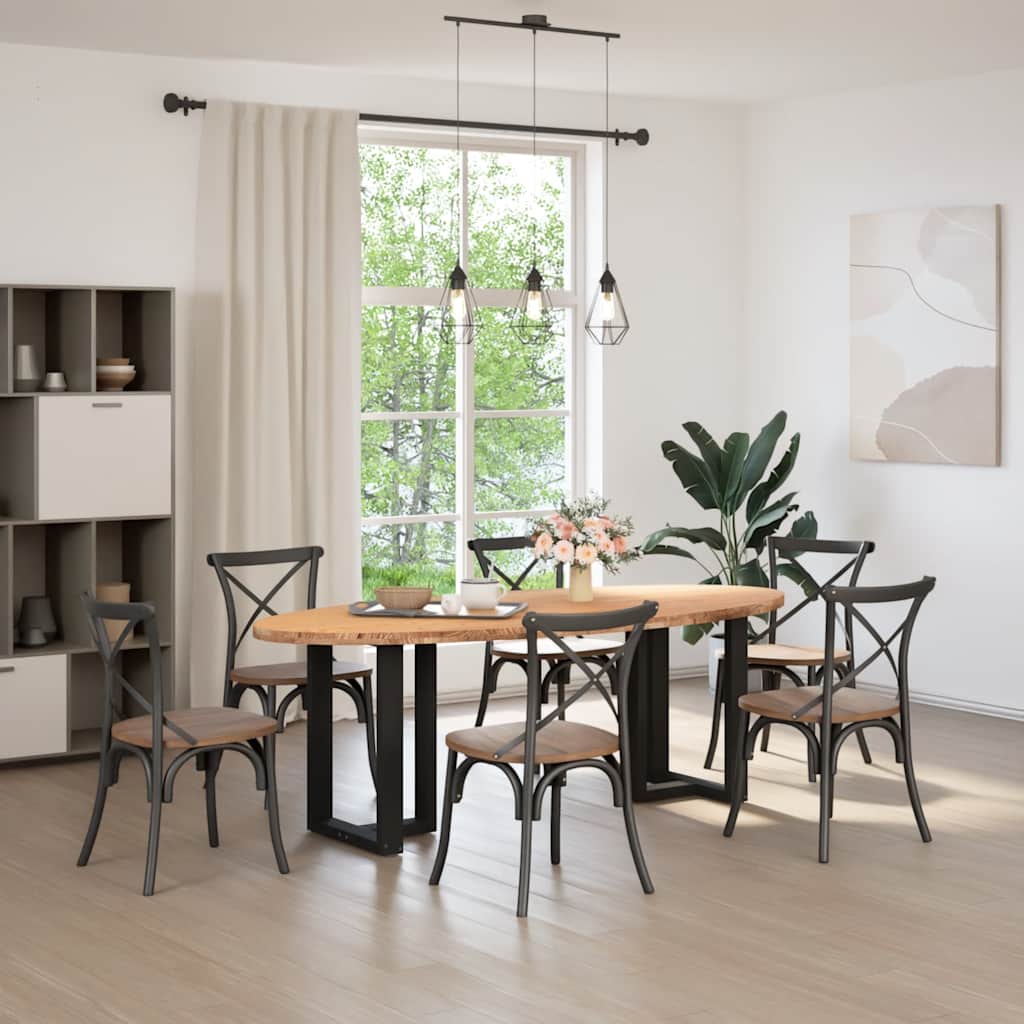 vidaXL Eettafel 220x100x74 cm ovaal massief eikenhout lichtbruin afbeelding