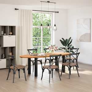 vidaXL Table &agrave; manger marron clair bois de ch&ecirc;ne massif ovale