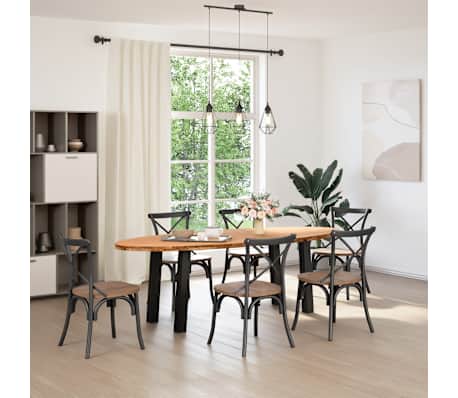 vidaXL Dining Table Light brown, Black Solid oak wood, Powder-coated steel