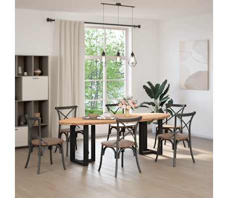 vidaXL Table &agrave; manger marron clair bois de ch&ecirc;ne massif ovale