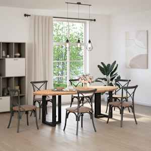 vidaXL Table &agrave; manger marron clair bois de ch&ecirc;ne massif ovale