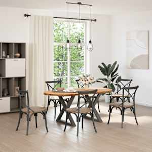 vidaXL Table &agrave; manger marron clair bois de ch&ecirc;ne massif ovale