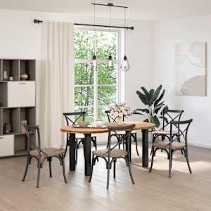 vidaXL Table &agrave; manger marron clair bois de ch&ecirc;ne massif ovale