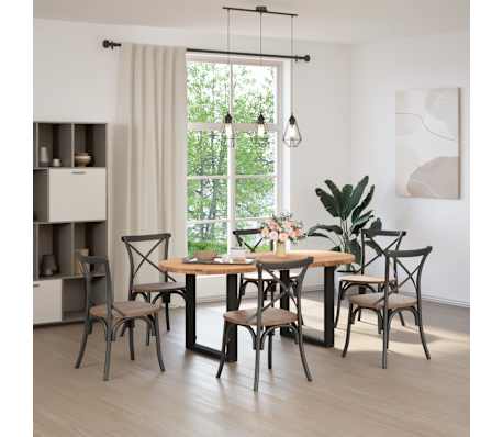 vidaXL Table &agrave; manger marron clair bois de ch&ecirc;ne massif ovale