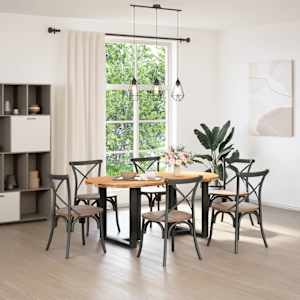 vidaXL Table &agrave; manger marron clair bois de ch&ecirc;ne massif ovale