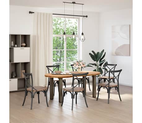 vidaXL Dining Table Light brown Solid oak wood, Powder-coated steel Large