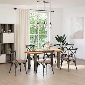 vidaXL Dining Table Light brown Solid oak wood, Powder-coated steel Large