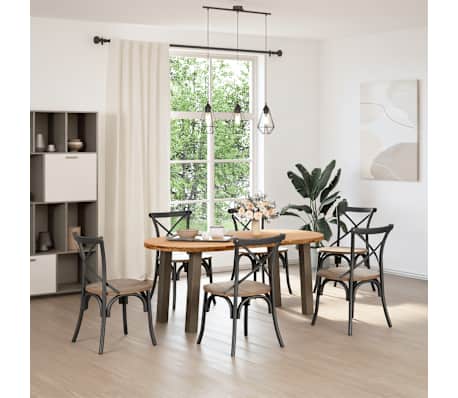 vidaXL Table &agrave; manger marron clair bois de ch&ecirc;ne massif ovale