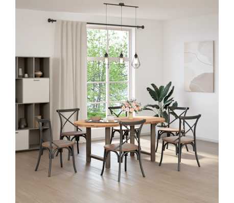 vidaXL Table &agrave; manger marron clair bois de ch&ecirc;ne massif ovale