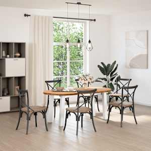 vidaXL Table &agrave; manger marron clair bois de ch&ecirc;ne massif ovale