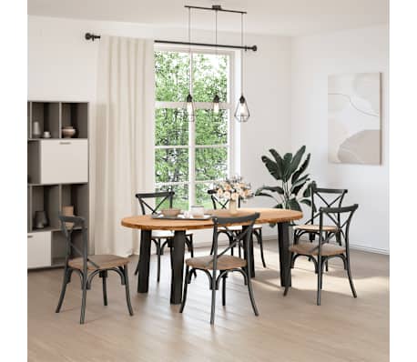 vidaXL Dining Table Light Brown Solid Oak Wood, Powder-Coated Steel Large