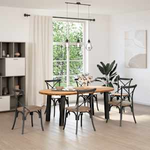 vidaXL Dining Table Light Brown Solid Oak Wood, Powder-Coated Steel Large