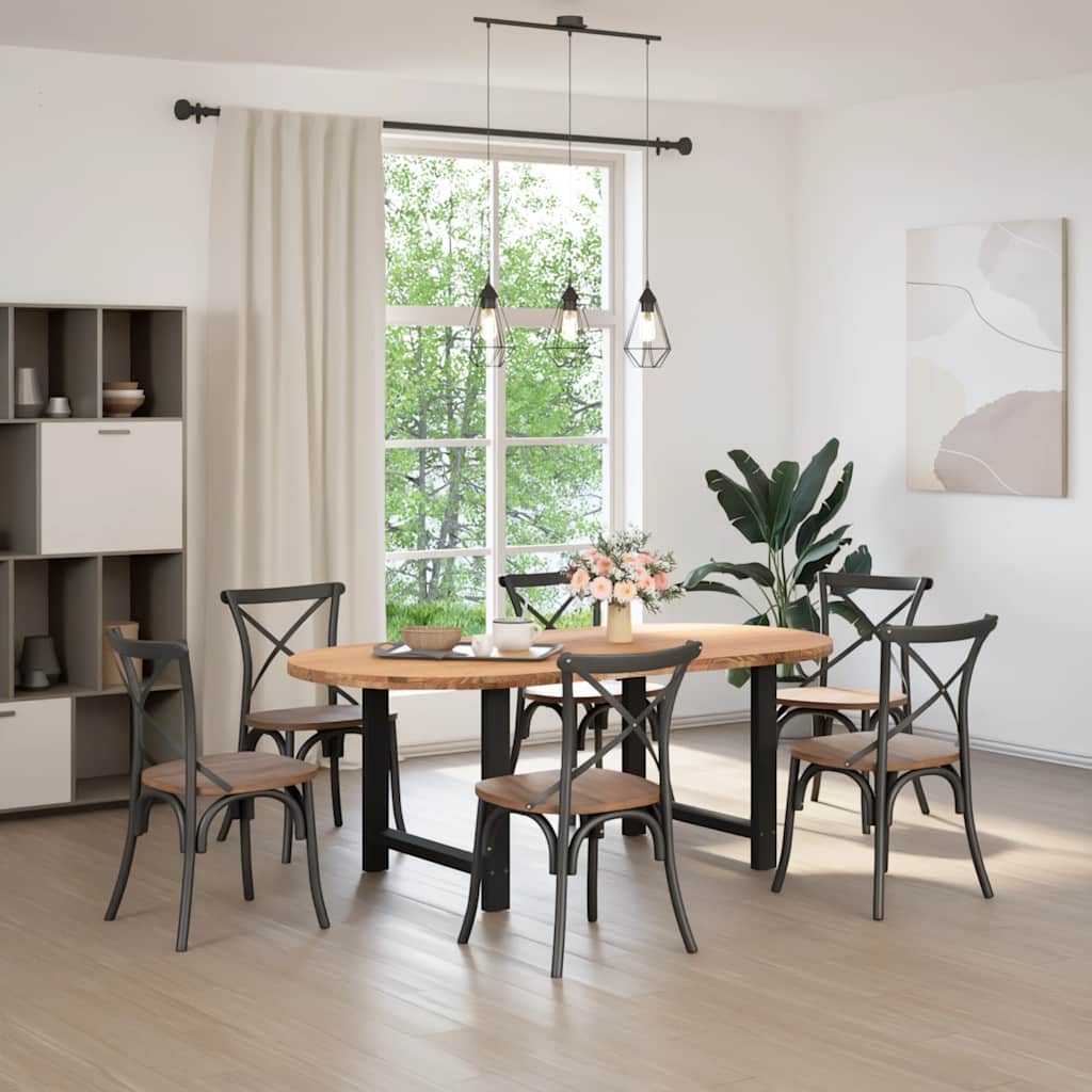 Eettafel 200x100x74 cm ovaal massief eikenhout lichtbruin