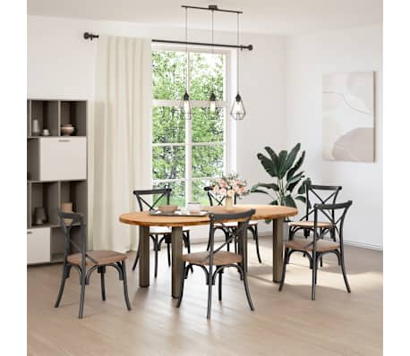 vidaXL Table &agrave; manger marron clair bois de ch&ecirc;ne massif ovale