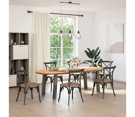 vidaXL Table &agrave; manger marron clair bois de ch&ecirc;ne massif ovale