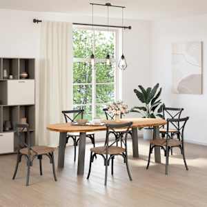 vidaXL Table &agrave; manger marron clair bois de ch&ecirc;ne massif ovale