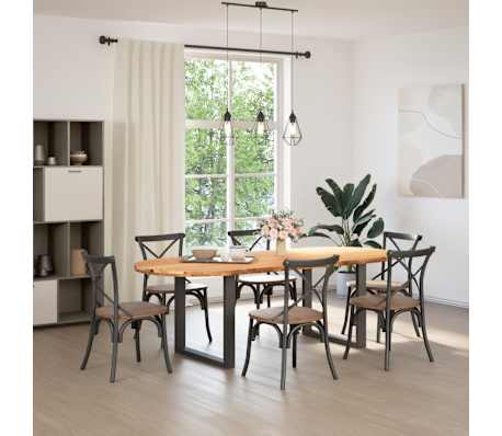 vidaXL Table &agrave; manger marron clair bois de ch&ecirc;ne massif ovale