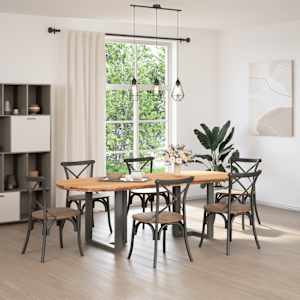 vidaXL Dining Table Light brown Solid oak wood Large Adjustable Feet