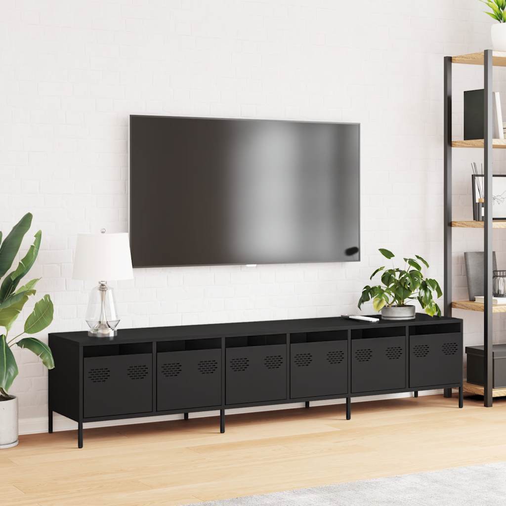 vidaXL Tv-meubel 202x39x43,5 cm koudgewalst staal zwart