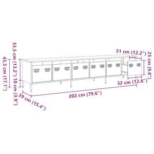 TV skříňka černá 202x39x43,5 cm ocel válcovaná za studena - obrázek 13