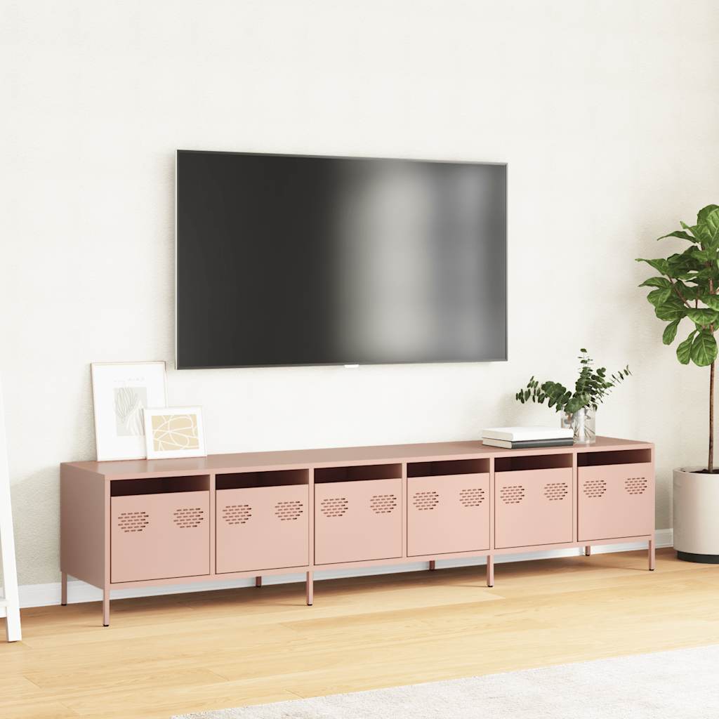 vidaXL Tv-meubel 202x39x43,5 cm koudgewalst staal roze