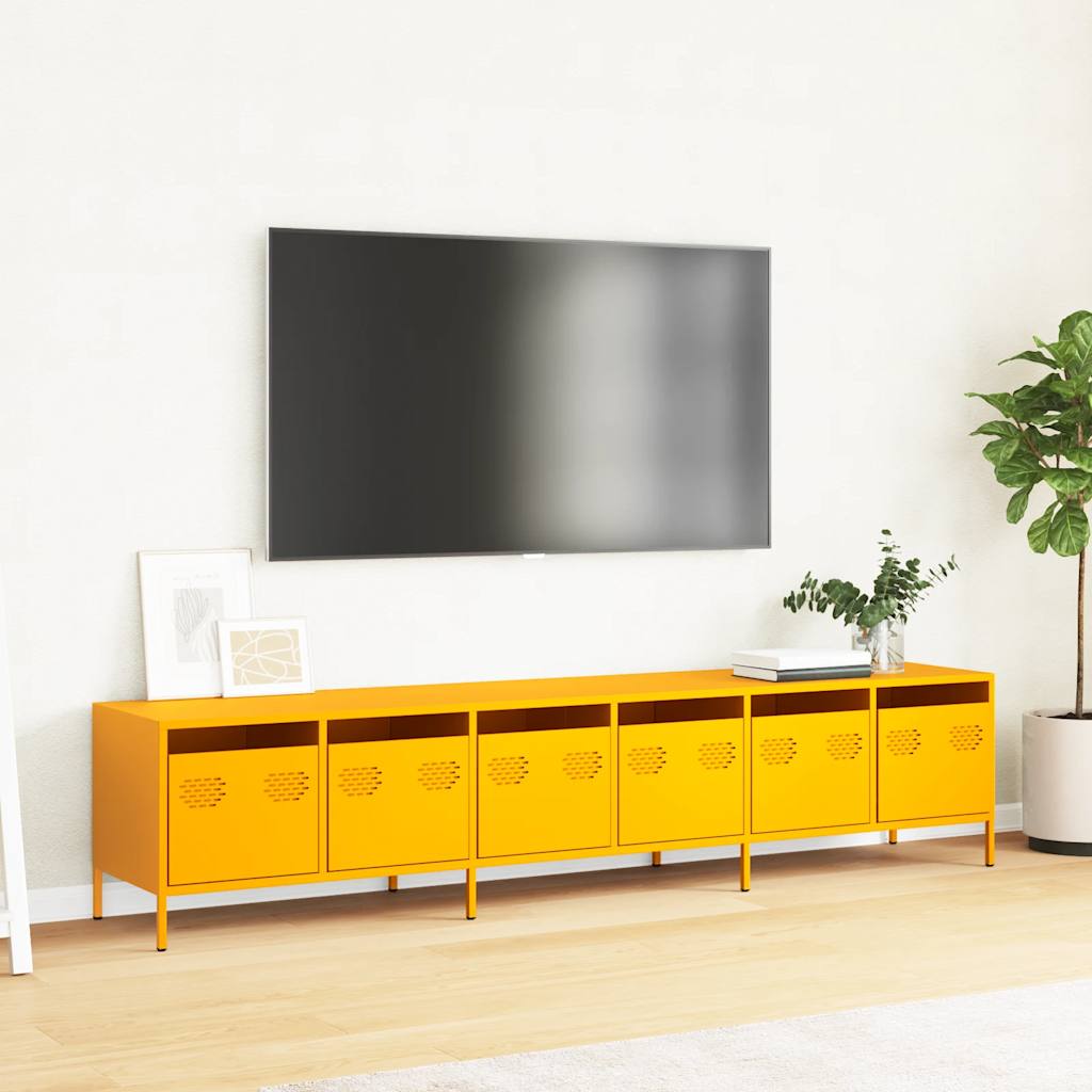 vidaXL mustársárga hidegen hengerelt acél TV-szekrény 202x39x43,5 cm