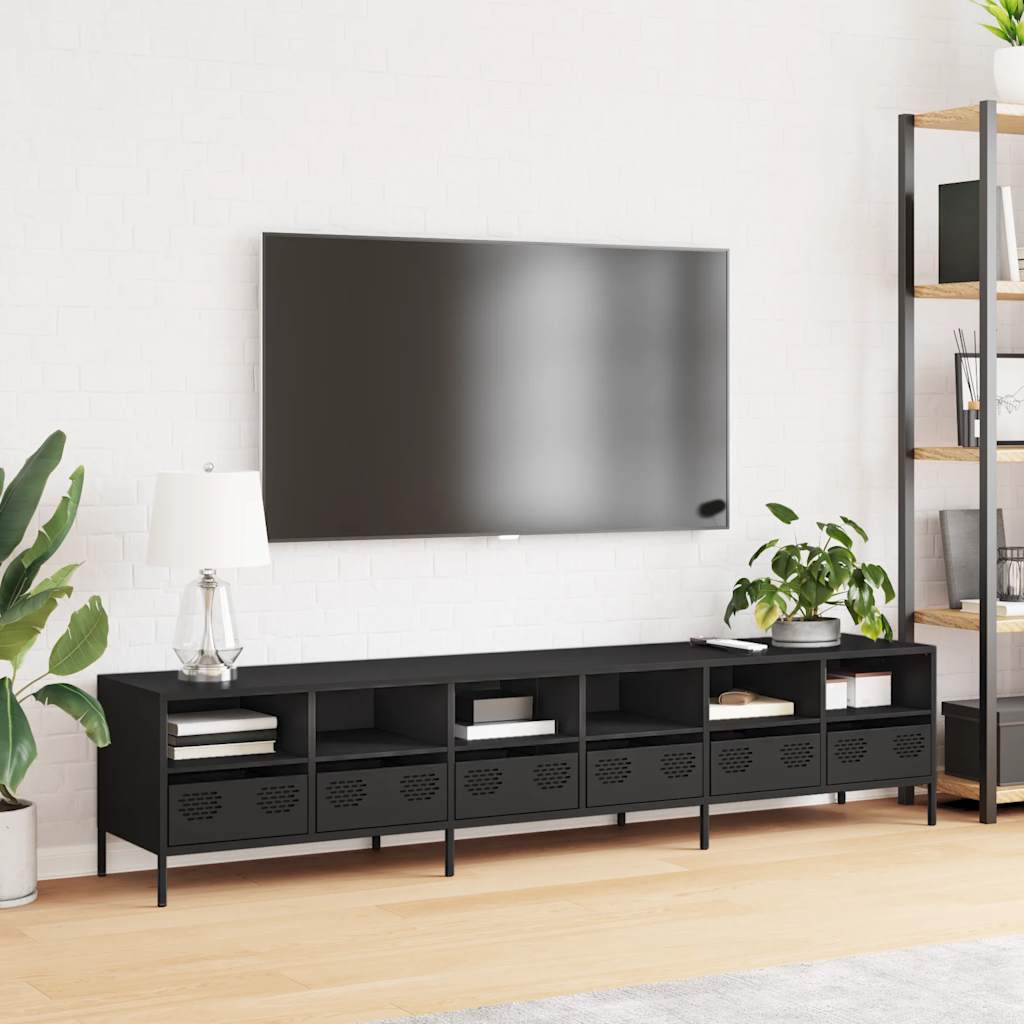 vidaXL Tv-meubel 202x39x43,5 cm koudgewalst staal zwart