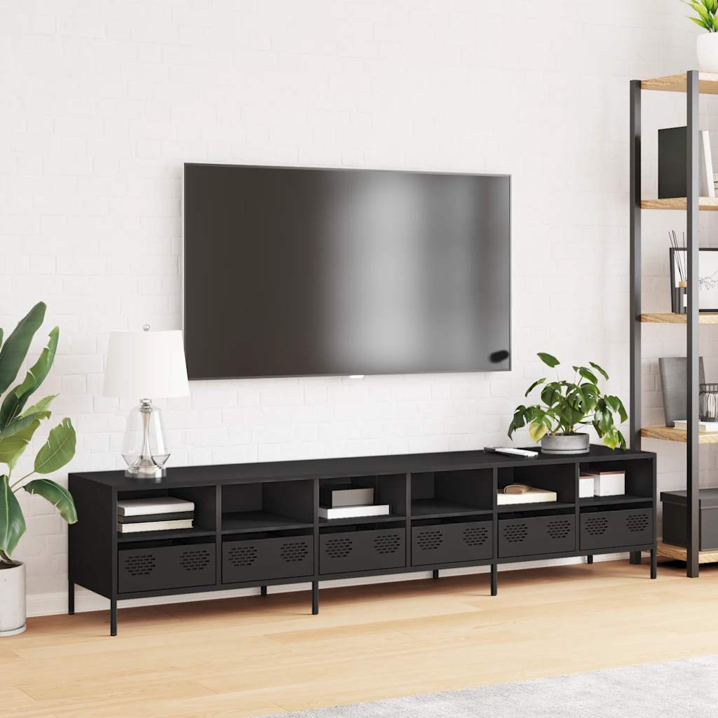 vidaXL Tv-meubel 202x39x43,5 cm koudgewalst staal zwart afbeelding