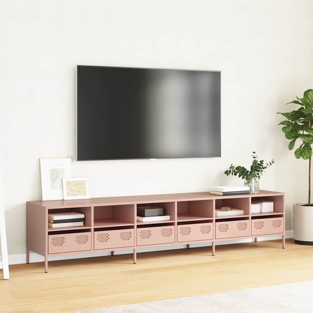 vidaXL Tv-meubel 202x39x43,5 cm koudgewalst staal roze