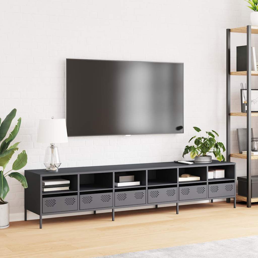 vidaXL Tv-meubel 202x39x43,5 cm koudgewalst staal antracietkleurig