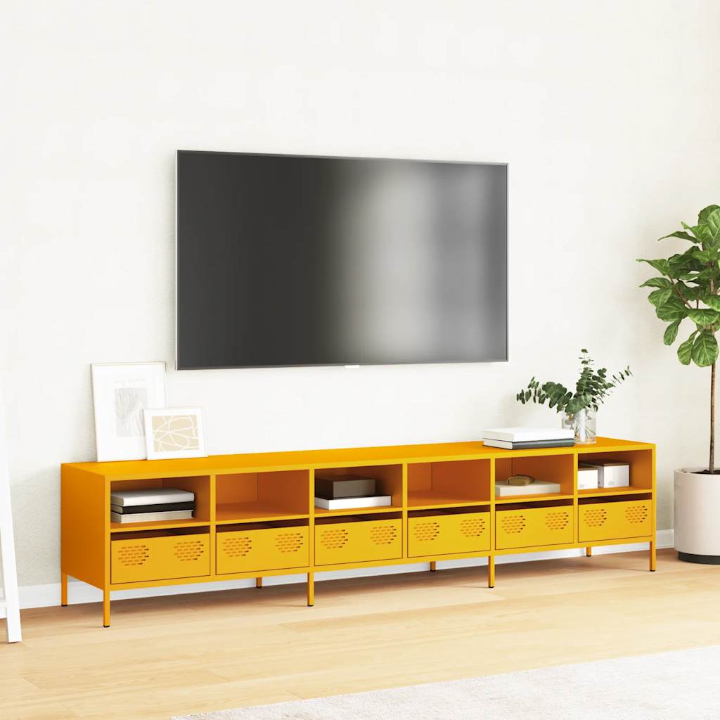 vidaXL Tv-meubel 202x39x43,5 cm koudgewalst staal mosterdgeel