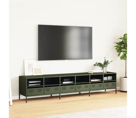 vidaXL Mobile TV Verde Oliva 202x39x43,5 cm Acciaio Laminato a Freddo