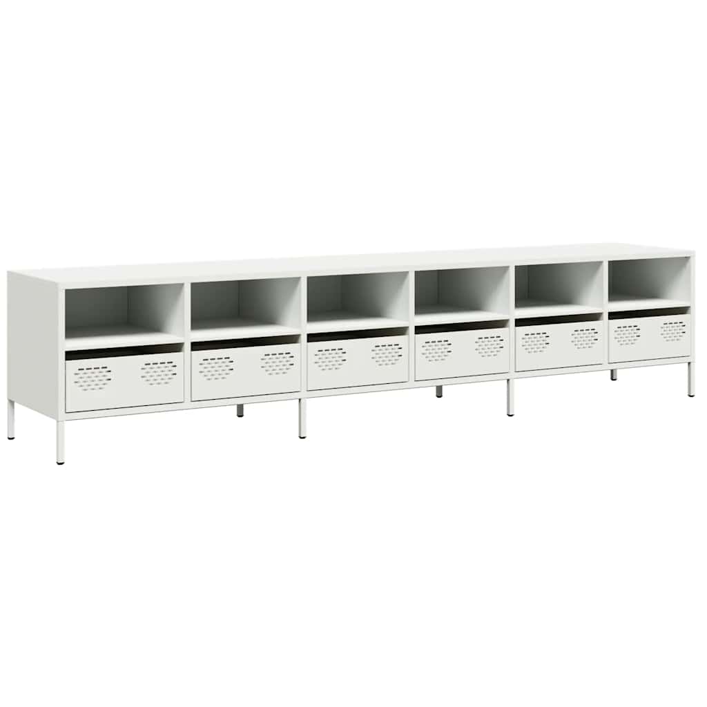 VidaXL Tv-meubel 202x39x43, 5 Cm Koudgewalst Staal Wit