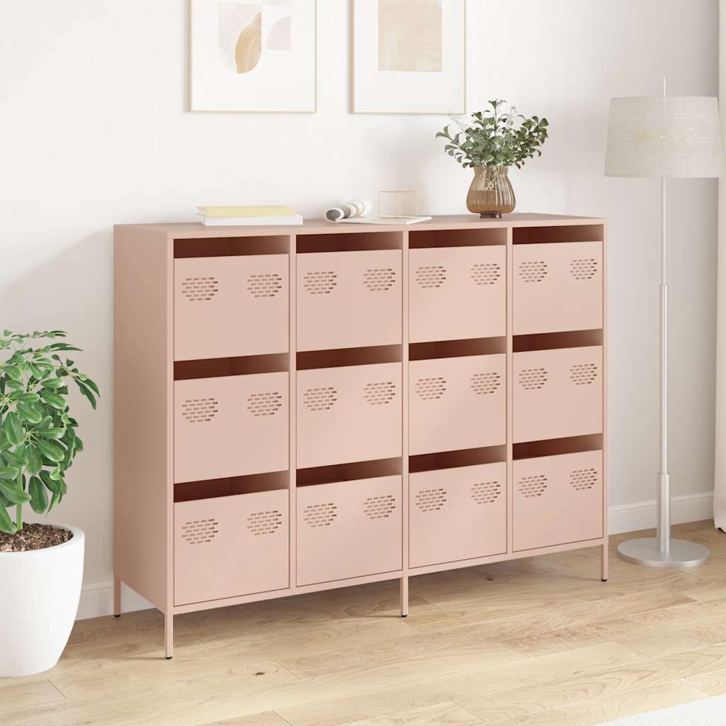 vidaXL Dressoir 135x39x103,5 cm koudgewalst staal roze