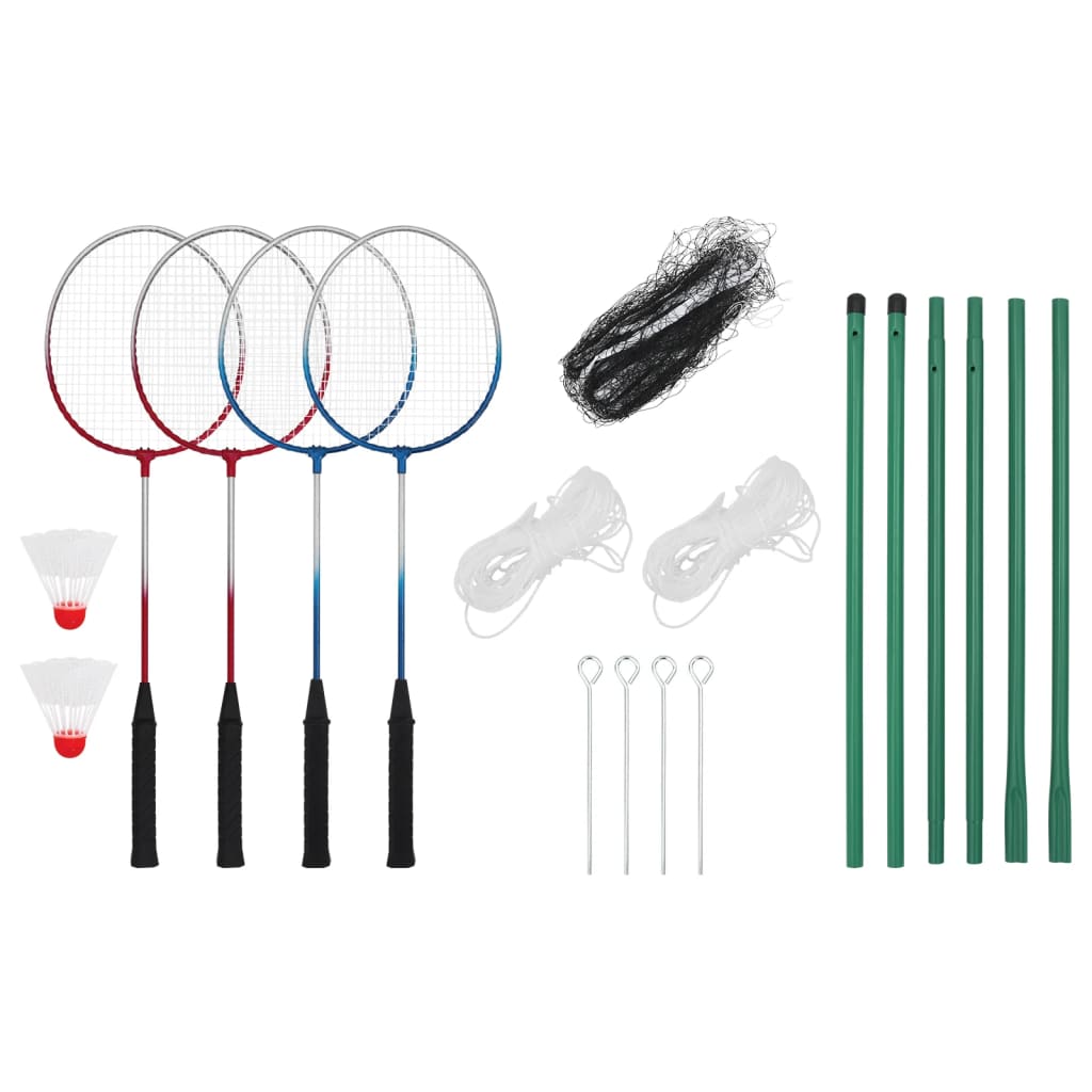 Badminton-Set mit 4 Schlägern und Netz 620×151 cm