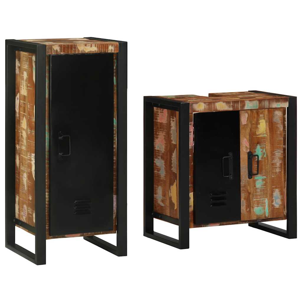 vidaXL Set de mobilier pentru baie cu raft cu ușă Lemn masiv reciclat