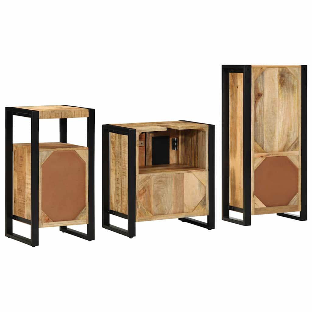 Badkamermeubelset 3 pcs Bruin en zwart Massief Mango Hout image 9