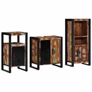 Komplet pohištva za kopalnico 3 pcs Trdna obnovljena les