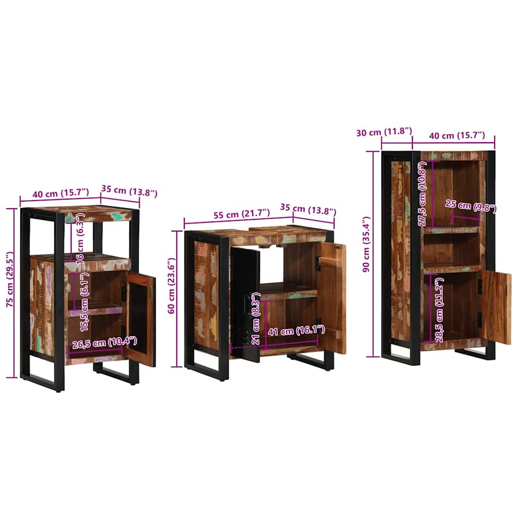 Badkamermeubelset met plank 3 pcs Bruin Massief Mango Hout image 13