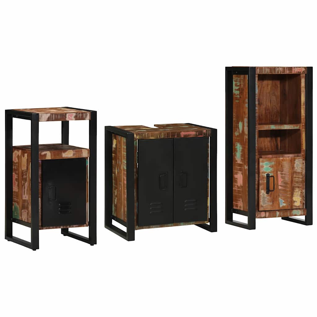 Kylpyhuonekalustesetti hyllyllä 3 pcs Kiinteä kierrätetty puu