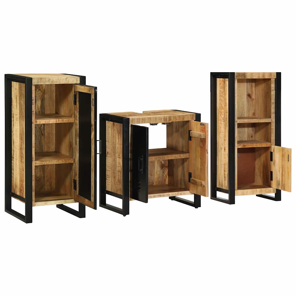 Badkamermeubelset 3 pcs Bruin en zwart Massief Mango Hout image 3